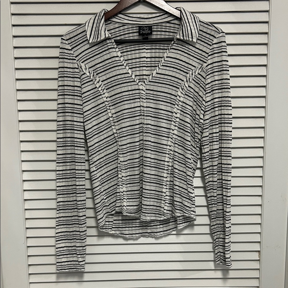 Oak & Trellis Striped V-Neck Stretchy Long Sleeve Top